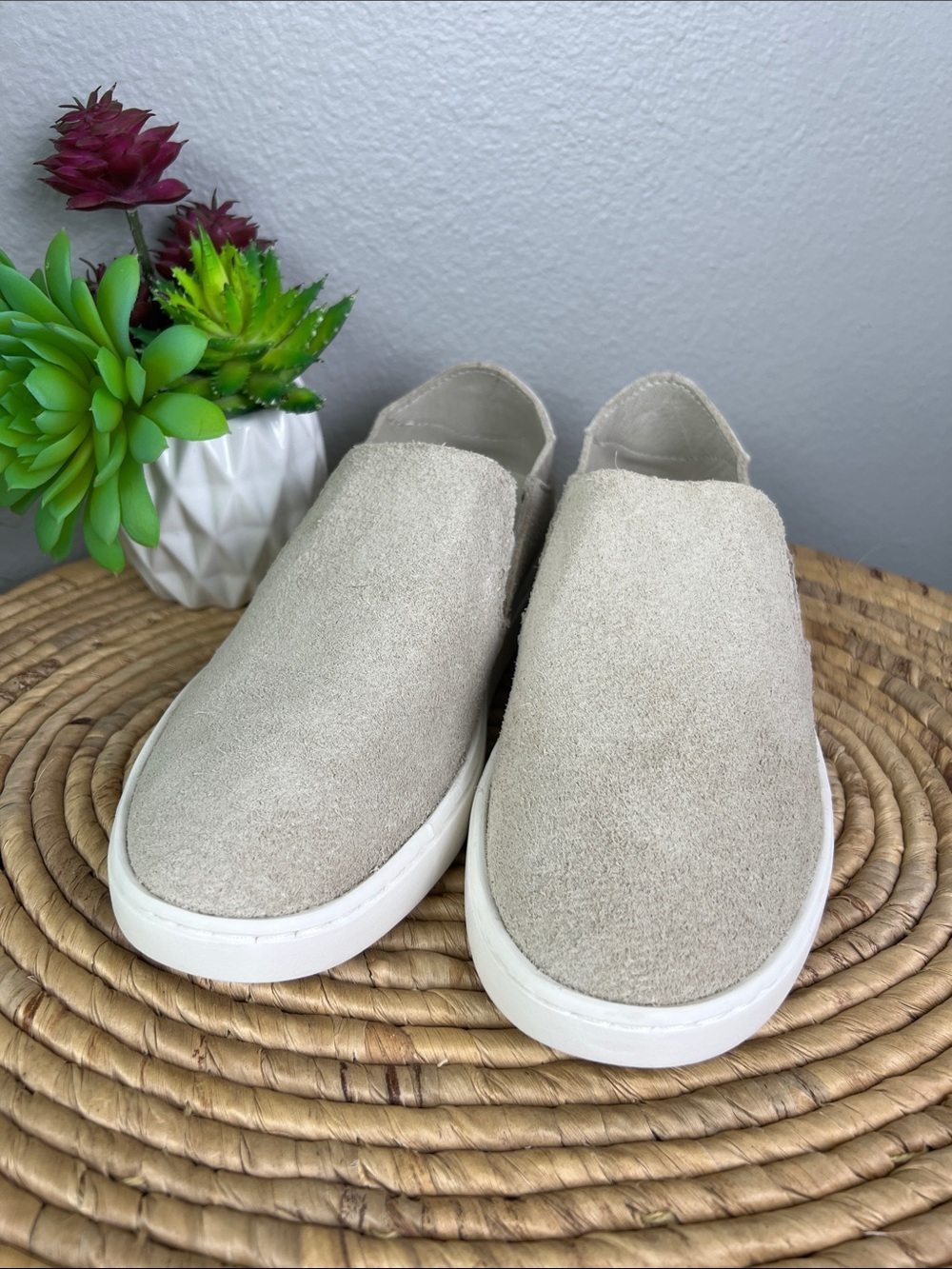 OluKai Taupe Pehuea Luxe Suede Slip-On Sneaker 6.5